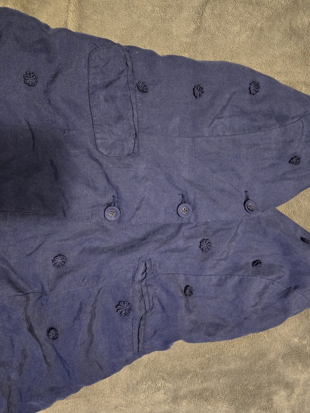 anthropologie maeve linen halter button front flower vest - Navy - Picture 3 of 6
